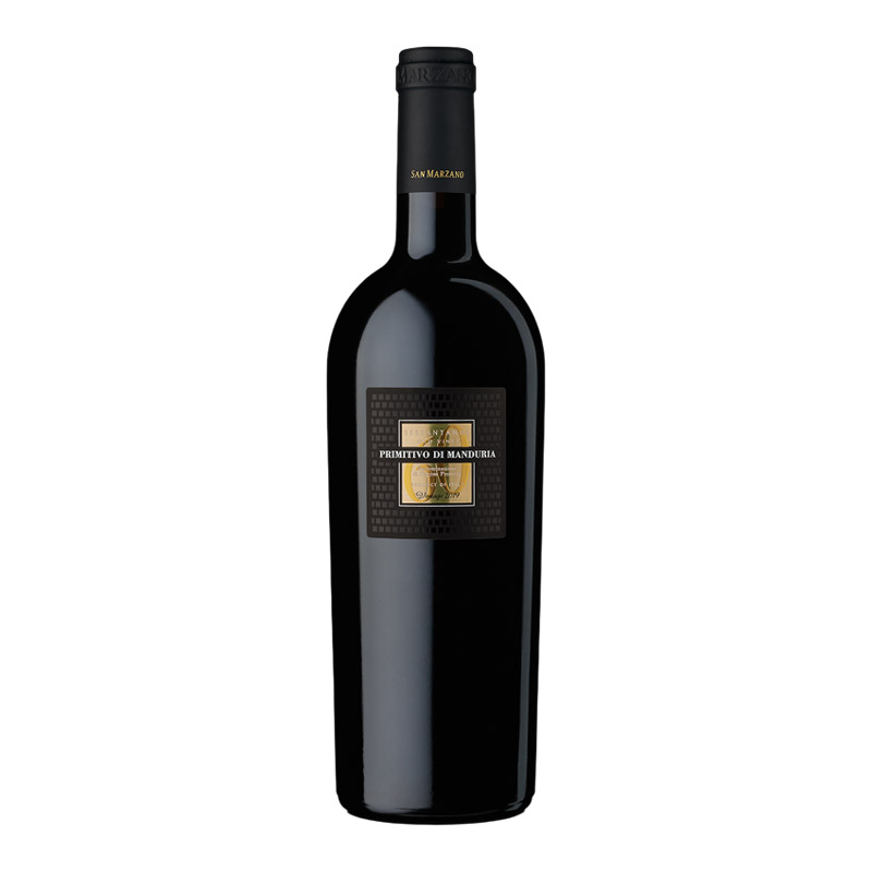 Bottle of Primitivo di Manduria "Sessantanni" DOP 2019 – San Marzano. Iconic full-bodied red wine from Puglia.