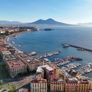 View of the Gulf of Naples with Mount Vesuvius in the background – iconic landscape of southern Italy.