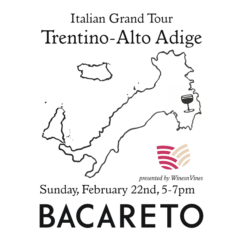 Italian Wine Tasting Event Poster – Trentino-Alto Adige Selection at Bacareto Cardiff