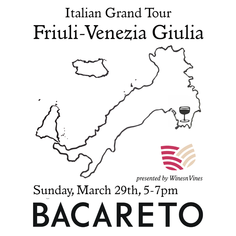 Italian Wine Tasting Event Poster – Friuli Venezia Giulia Selection at Bacareto Cardiff