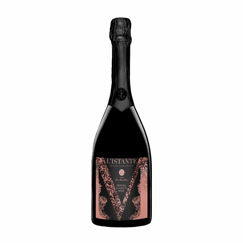 Bottle of “L’Istante” Aglianico Rosé 2018 by Cantina La Marchesa – sparkling rosé wine from Puglia.